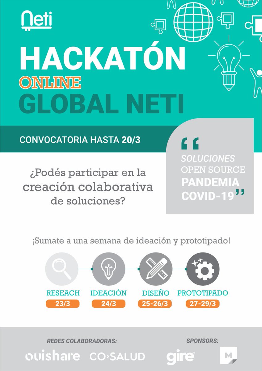 _COSALUD's tweet image. Junto a las comunidades de @Netimaker y @OuiShare_es lanzamos convocatoria de HACKATON ONLINE 🌐 para enfrentar el #coronavirus con creaciones 💡 
¡Sumate a luchar con nosotros contra esta pandemia!
👉 Completá elformulario para sumarte 🙋🏻‍♀🙋‍♂
forms.gle/wGyAgdF9acXGPD…