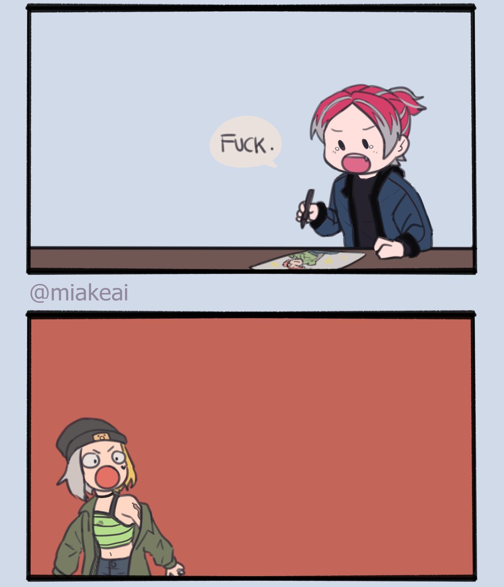 mikae_koi's tweet photo. This idea came to my mind and I had to draw it xD
Characters:
Jaylu @WINTRDELUNAR
Ray @MRJ_RF
Misuh @ mine
#digitalart #badword #art #fanart #jaylu #meme #comic https://t.co/sfZQlimSMl