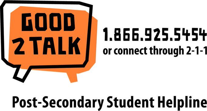 #DYK: #Good2Talk is a free, confidential service for post-secondary students in Ontario, available 24/7/365.

For more information: 
-Call: 1-866-925-5454
-Text: GOOD2TALKON to 686868 
-Visit: good2talk.ca/ontario/