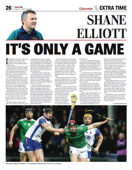 Gaelic_Life's tweet photo. #BuyGaelicLife - Read Shane Elliott's column this week in which he praises the GAA's response to the outbreak - Another #MustReadGL Column from the @DunloyGAC and @AontroimGAA man - Buy the Digital edition: https://t.co/gt9SarxmKg https://t.co/BzOsdAQpYp
