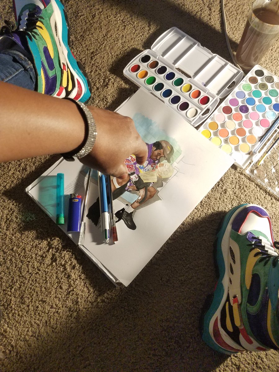 LuckyLefty710's tweet photo. #StayAtHomeChallenge this has been a hard one lately,  but going well.. #GoodMorning #update #dope #art #artlife #oneofakind #kicks #kobe #KobeBryant #watercolor #Lakers #lakersnation #goat https://t.co/FtkB3WkrGI