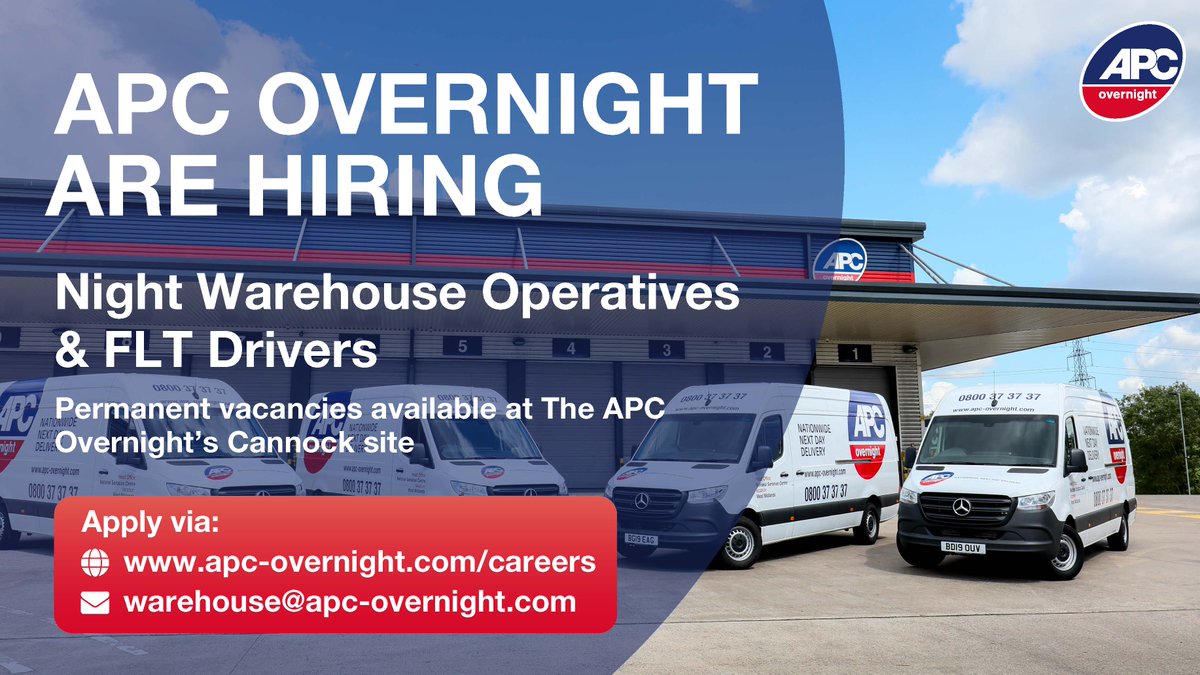 Are you looking for a new opportunity? @APCOvernight are recruiting for Permanent Night Warehouse &amp; FLT Drivers. Join #TheAPCFamily, apply via apc-overnight.com/careers