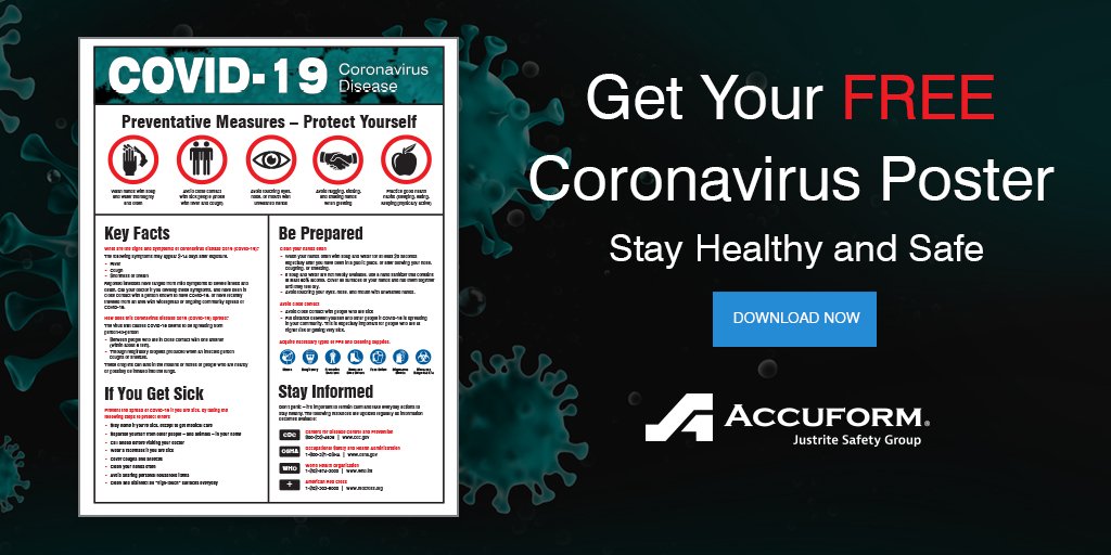 Accuform's tweet photo. Stay safe and healthy, friends - download your FREE 11”x17” Coronavirus (COVID-19) Poster to post at your place of business. To download, visit https://t.co/tORaPQJIfT.
#covid19 #freedownload #workplacehealth #preventgerms #coronavirusoutbreak⚠️ #stayhealthy #germprevention https://t.co/or4xgDG2aI