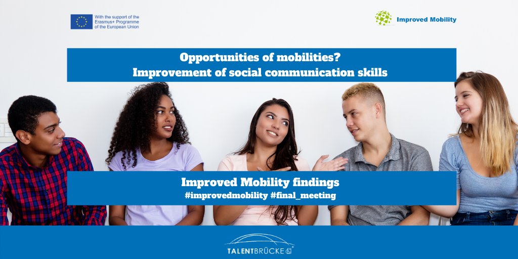 talentbruecke's tweet photo. Opportunities of mobility? Improvement of social communication skills. Results of our Erasmus+ project Improved Mobility!
#communication #Erasmusplus #improvedmobility
@EUErasmusPlus @Erasmus_Project @nabibb_de @EUErasmusPlus @IFCenter @BFWNRW @ImprovedMobili1 @AndreaS94012445 https://t.co/xXPEOXc9KR