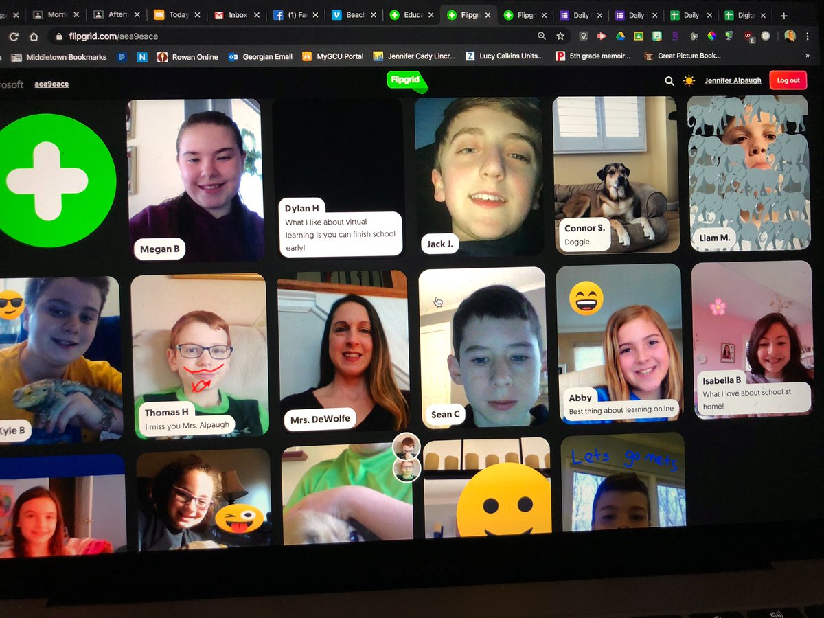 MrsAlpaugh's tweet photo. I love using @Flipgrid to continue our Morning Meetings! It’s great to get some “face time” with the students! #MTPSpride #LeopardsDen #VirtualLearning https://t.co/tYBznWipKn
