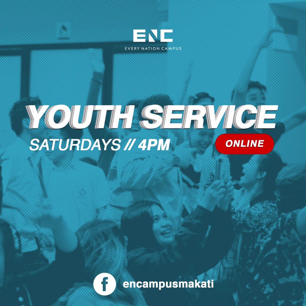 encampusmakati's tweet photo. TWO DAYS TO GO!
Letโs tune in on our #YouthServiceOnline every SATURDAY, 4PM on our facebook page: Every Nation Campus Makati
Mas masaya kasi madami kasama! Sila ate, kuya, parents at friends mong laging online elsewhere!
See You on Saturday!
#ENCMakati
#CommunityNotCancelled https://t.co/C3mkIOKbtF