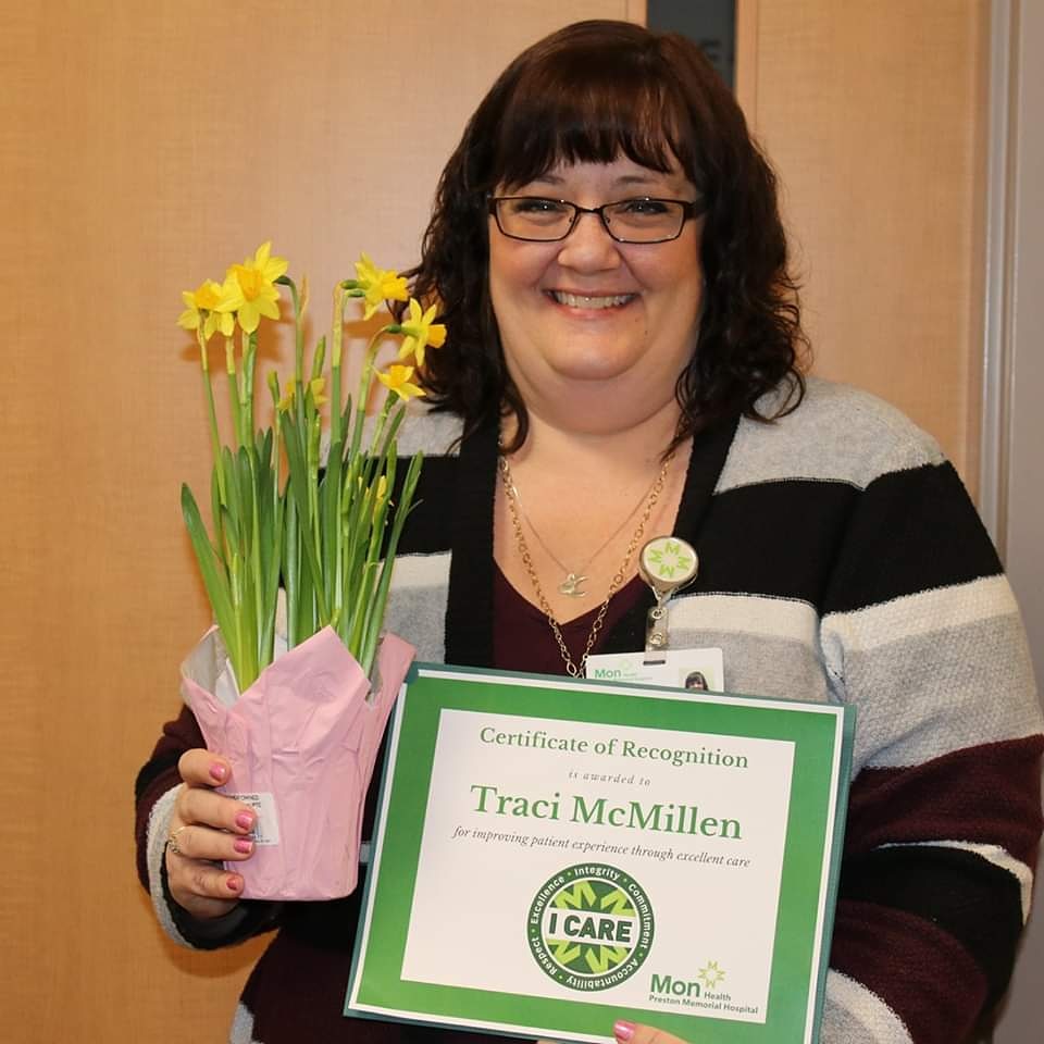 _PrestonMH's tweet photo. Traci McMillen, Insurance Claims Specialist in Patient Financial Services, is Preston Memorial's February ICARE Award winner. Thank you, Traci, for taking time to let each patient know that they are important to us! #MonFeeltheDifference #ICAREatMonHealth https://t.co/0coDdQn9Ge