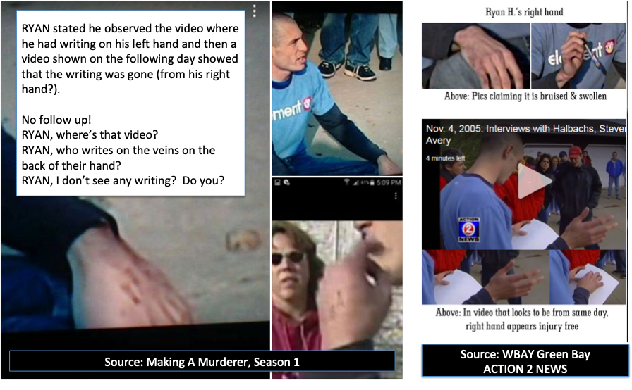 39Magilla's tweet photo. RYAN SAYS ITS WRITING: I SAY BULL

DEDERING 2017 CASO REPORT:
"I asked RYAN if he could recall having scratches on his hands during the time TERESA was missing....  RYAN explained to me that what people were interpreting as scratches ... are actually writings he had on his hand." https://t.co/24zfRCqVXE