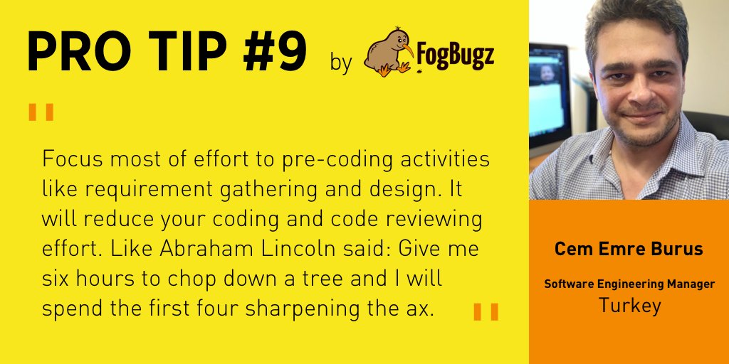 #ProTip Number 9👇👇👇 - A seasoned software engineering manager from 🇹🇷 Turkey points out the importance of pre-coding activities in software engineering... Thoughts 🤔? Try FogBugz now! 👉 bit.ly/39FSkeY