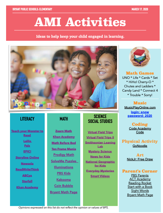 BryantSchools's tweet photo. FYI: Family activities and additional resources are available on our website. https://t.co/r9EByr24Sy https://t.co/zqC4P2J73G