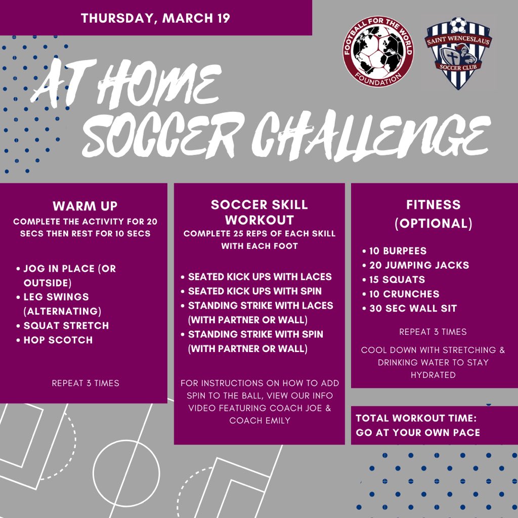 Football4TW's tweet image. Alright, @SWSComaha (and greater soccer community!) Today, we’re challenging you to focus on striking the ball with your laces + for the brave: learning how to add a different spin when you strike it. 

Bonus challenge: seated juggling! 
Video example: m.youtube.com/watch?v=5RBQ2C…