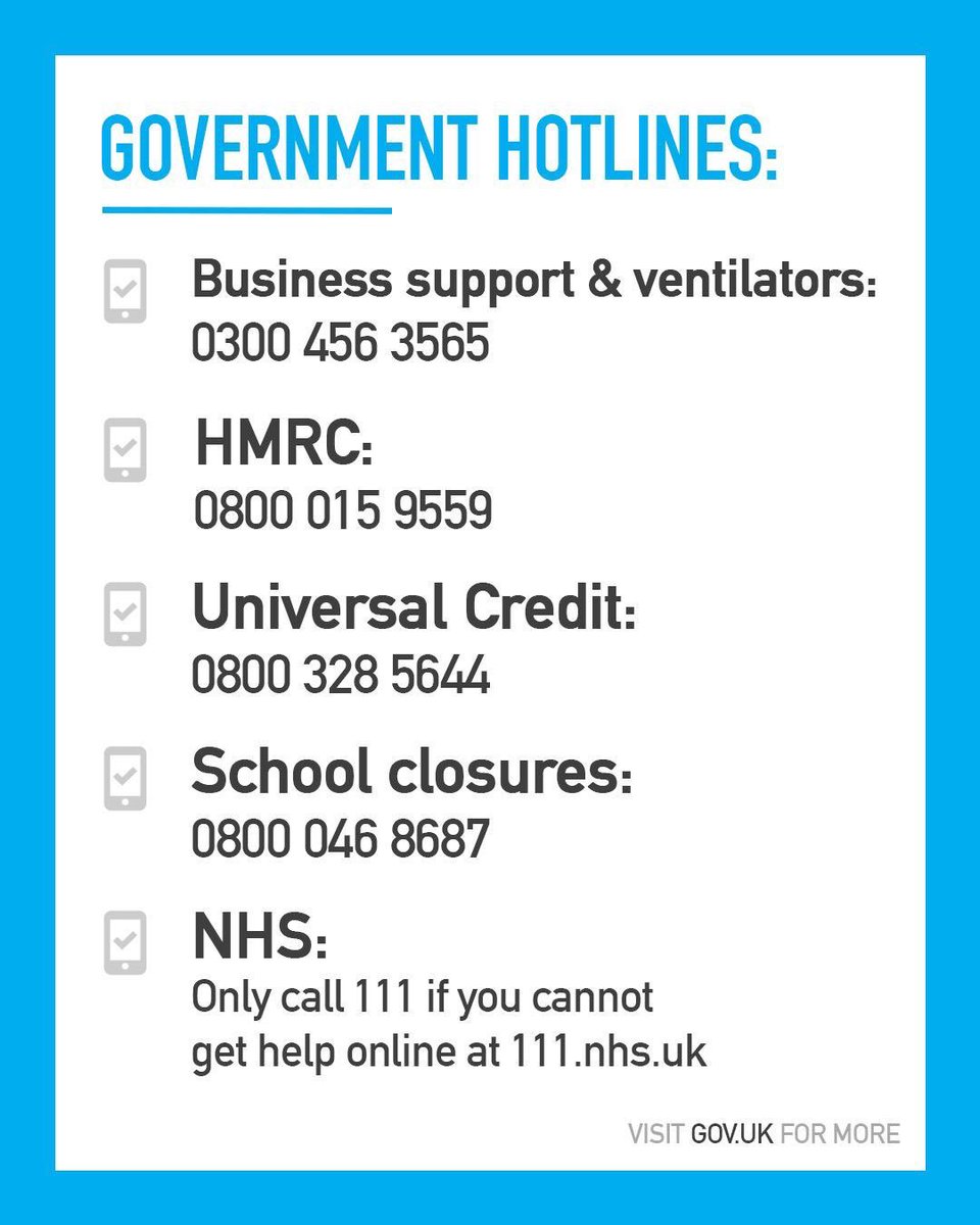 BenHouchen's tweet image. 📞NATIONAL CONTACT DETAILS📞 

These are the contact details available at the moment. 

Please be patient because, as you’ll expect, lots of people will also be trying to get through.

I’m launching a local support helpline tomorrow and will provide details shortly.