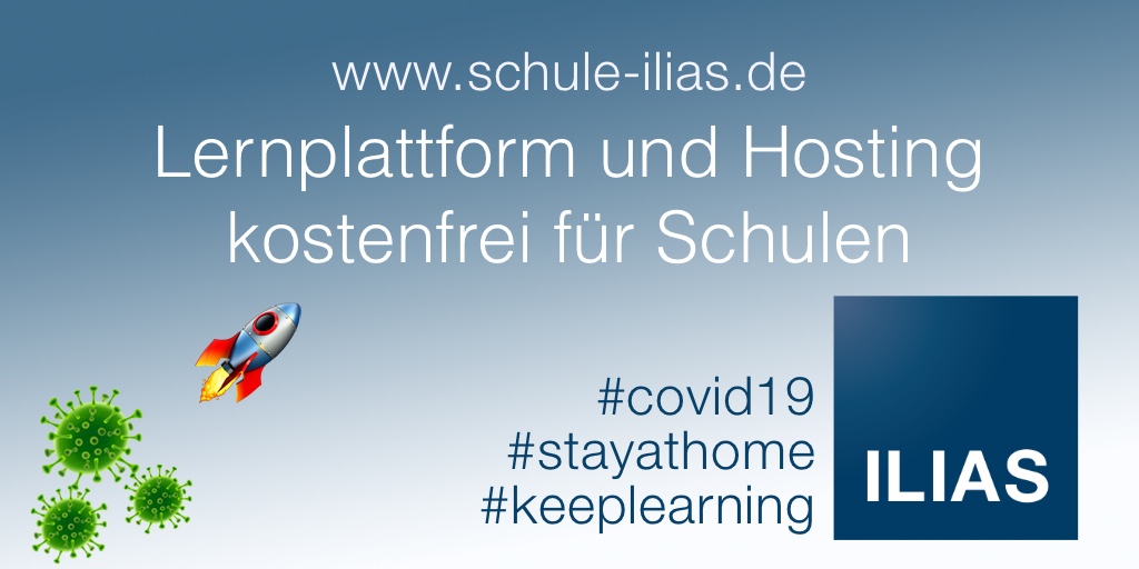 Corona-Krise an den Schulen? Wir haben da mal was vorbereitet: Ein kostenloses ILIAS-Hosting-Paket inkl. virtuellem Klassenzimmer! ilias.de/kostenloses-lm… #covid19 #stayahome #keeplearning