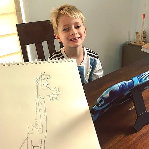 HornbakeLibrary's tweet photo. 🦒 Online art classes for the kids, project planning and finding aid reviewing for mom (aka Head of Access & Outreach Services for Special Collections Joanne Archer)! Today’s #UMDspecialcollections #teleworking post is all about balancing that #workfr… https://t.co/AC5M8eWLws https://t.co/JoARqgmTFo