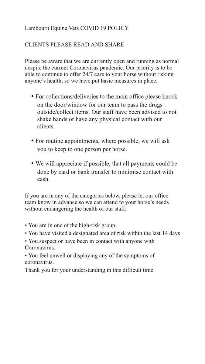 COVID 19 POLICY - CLIENTS PLEASE READ AND SHARE