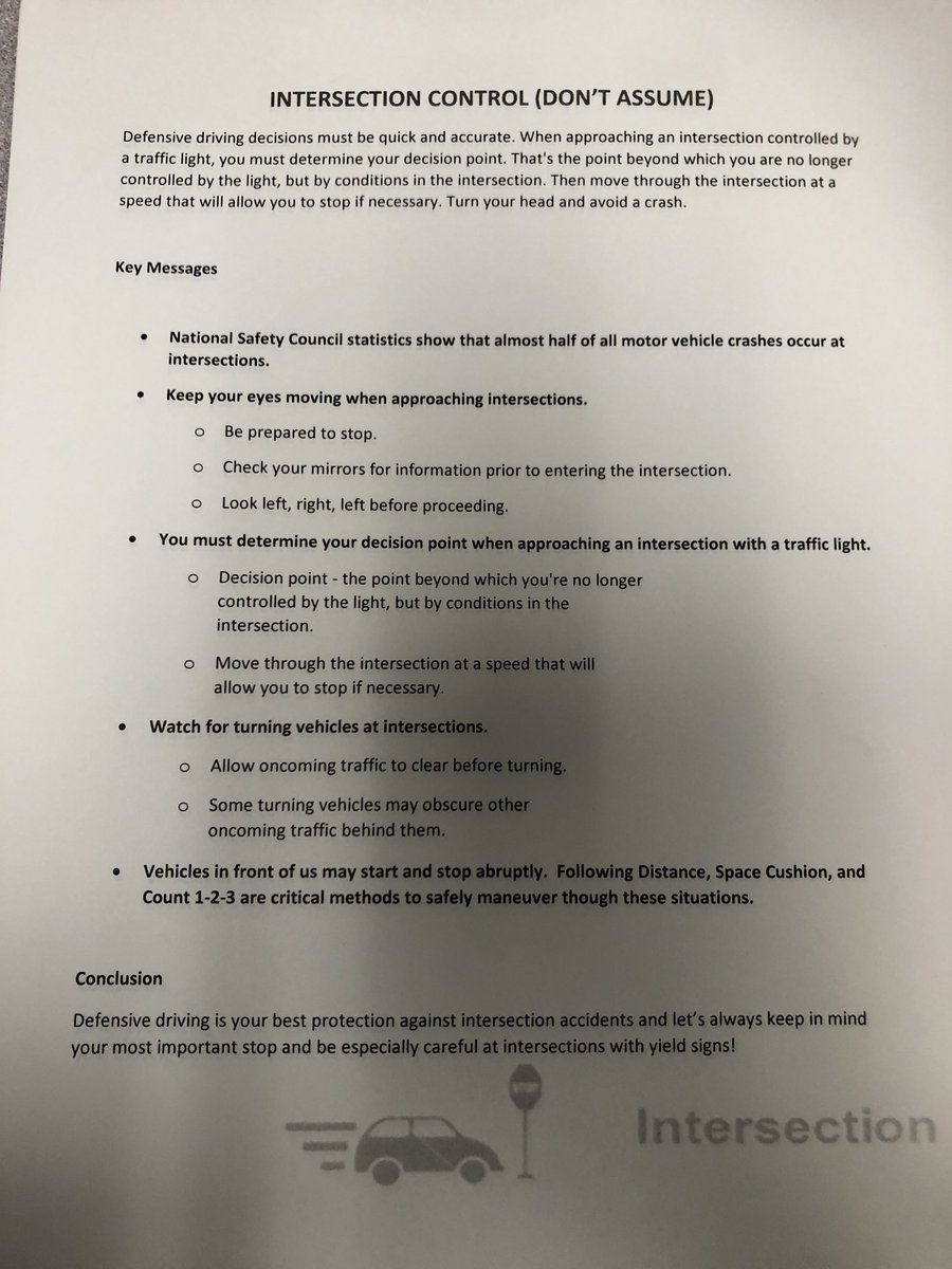 Stafford Division Safety Message Driver Handout!!!
NEVER ASSUME THE OTHER DRIVER WILL STOP🛑