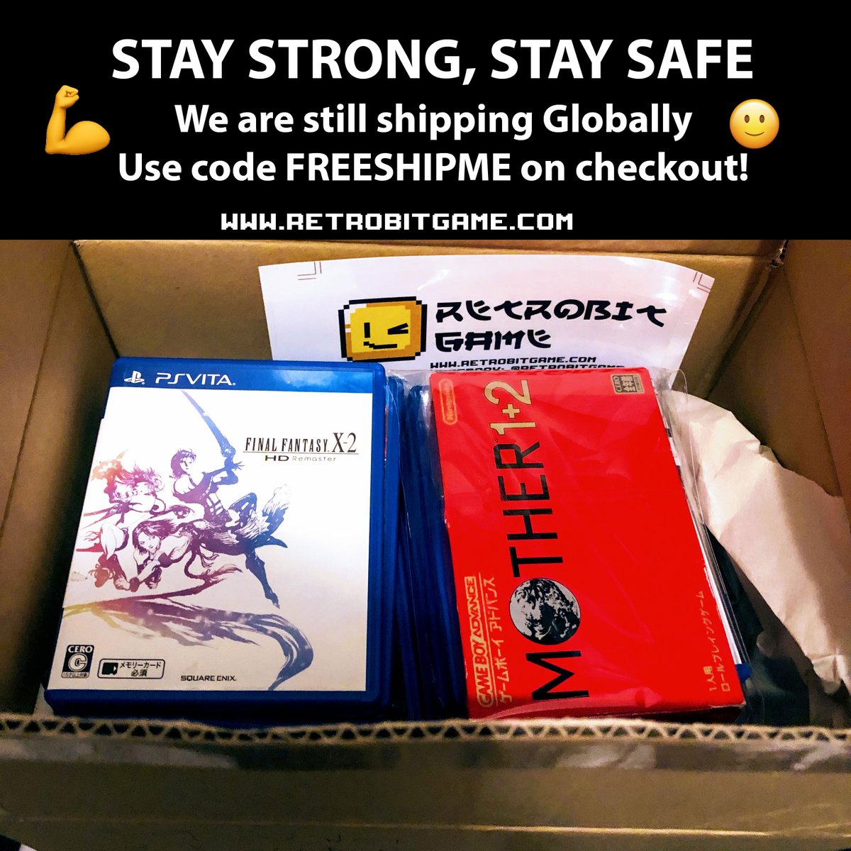 retrobitgame's tweet photo. 💪Stay strong and stay safe 🙏We hope all our fans are getting through this crazy virus crisis. We're still shipping FREE globally! 🌎Use code FREESHIPME on shopping cart checkout. Get your games to play at home safely. ❤️ https://t.co/UXVXex3DE3 #retrogamer #retrogaming #gamer https://t.co/KkA16OC6sI