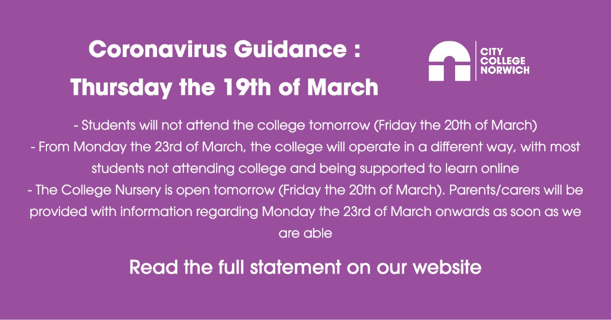Coronavirus Update 19.3.2020.

Please read a statement from the Principal for the latest information

ccn.ac.uk/coronavirus-gu…