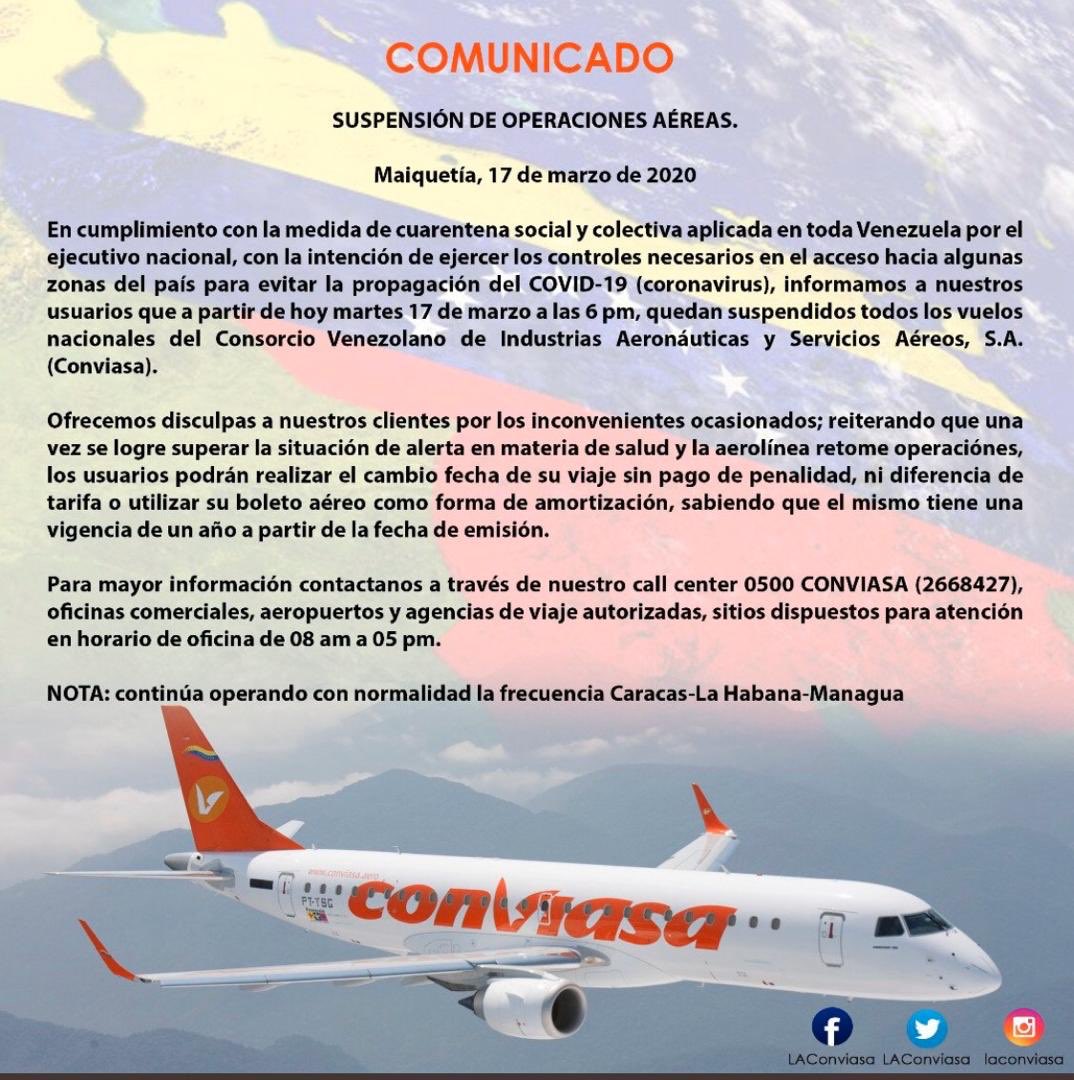 nelsonbocaranda's tweet photo. ¿EL EJE ROJO A PRUEBA DEL COVID-19? Conviasa cierra sus vuelos pero deja ABIERTA frecuencias Caråcas-La Habana-Managua...Peligro total pues. https://t.co/a8YsGNGYVR
