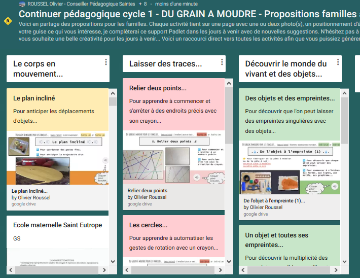 ORousselCPD17's tweet photo. Cogitation CPC 🤸💡#DuGrainAMoudre : supports familles à utiliser par tous les P.E. du cycle 1 dans le cadre de #ContinuitéPédagogique. 1 activité/1page/1 photo ou vidéo/1 repère d'âges/1 bande audio. Libre accès sur Padlet https://t.co/qXE7Imn8AY ou Drive https://t.co/YYfDpHA4qF https://t.co/fQMcbkx7ne