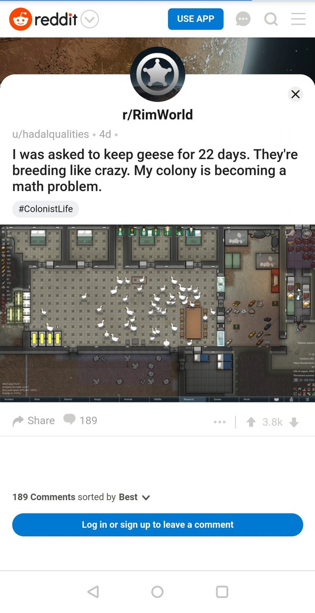 jstriker's tweet photo. @helloitskolo I saw the other day and thought of you! This was in a subreddit for a game I play called Rimworld. I think they got the goose 😁 https://t.co/WGfUiIWNRd