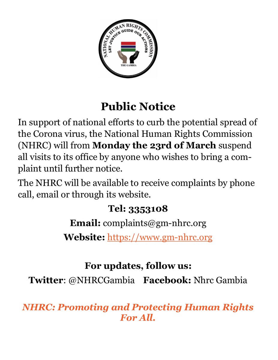 Notice on #COVID19. Details in the picture.
#StaySafeStayHome