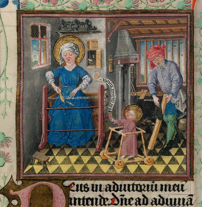 ClerkofOxford's tweet photo. Mary, Joseph and baby Jesus at home together, from the wonderful 15th-century 'Hours of Catherine of Cleves' https://t.co/d5yTBT1dZG #workingfromhome https://t.co/FPoxeeTenr
