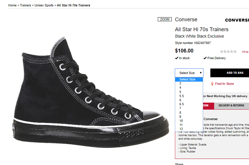 all star hi 70s trainers black white black exclusive