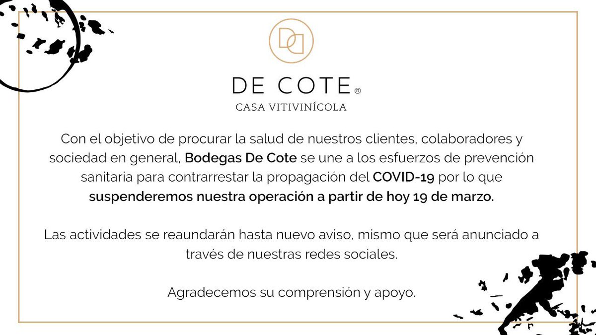 ❗️AVISO IMPORTANTE❗️Hacemos este comunicado a todos nuestros clientes, procuremos la salud de todos 🙌🏼 #BodegasDeCote