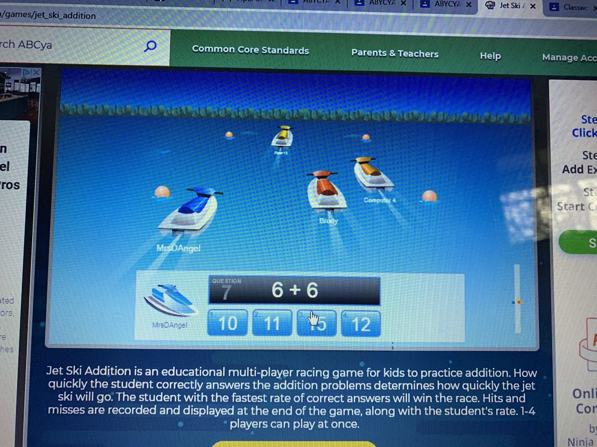 DAngelillo's tweet photo. Keeping in touch with my kiddos by challenging them to a jet ski addition game on ABCYA. #parkavepride. https://t.co/qAXRztRwlv