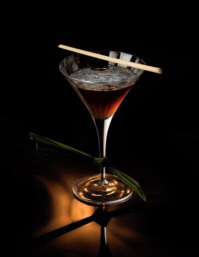 This is my favourite variant of the Martinez cocktail, with cassia macerated Old Tom gin  <a href="/TanqueraySpain/">Tanqueray Spain</a>, Red vermouth &amp; Dry vermouth <a href="/BELSAZARBaden/">BELSAZAR Vermouth</a>, Maraschino liqueur, indian curry, Orange Bitters &amp; Aromatic Bitters <a href="/YOURBITTERTRUTH/">The Bitter Truth</a>. Garnished with lemongrass and a pandan leaf