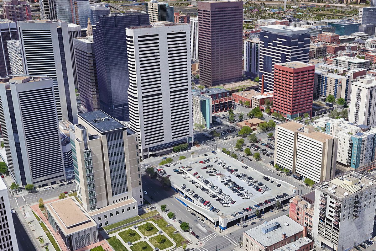 DenverInfill's tweet photo. The redevelopment of the downtown Greyhound station has been proposed... but 1500 parking spaces? Really? #parkingmaximums https://t.co/V5eWtWKBuH https://t.co/Du1gFvlSMX