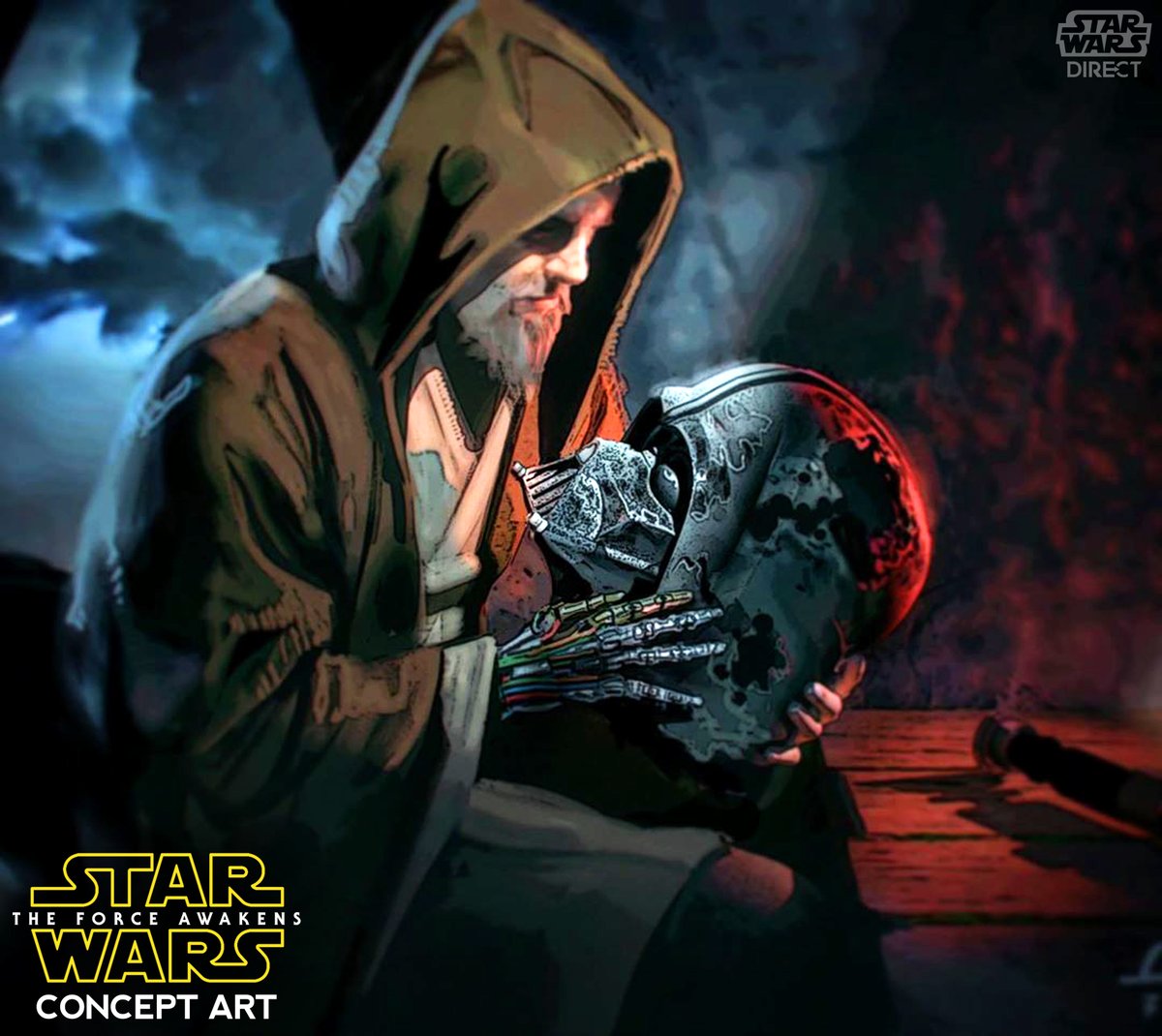 StarWars_Direct's tweet photo. Luke Skywalker holds Vader's helmet in this official unused concept art from THE FORCE AWAKENS! More #StarWars images: https://t.co/GKL8KQwcBm https://t.co/qcsO6ab8wQ