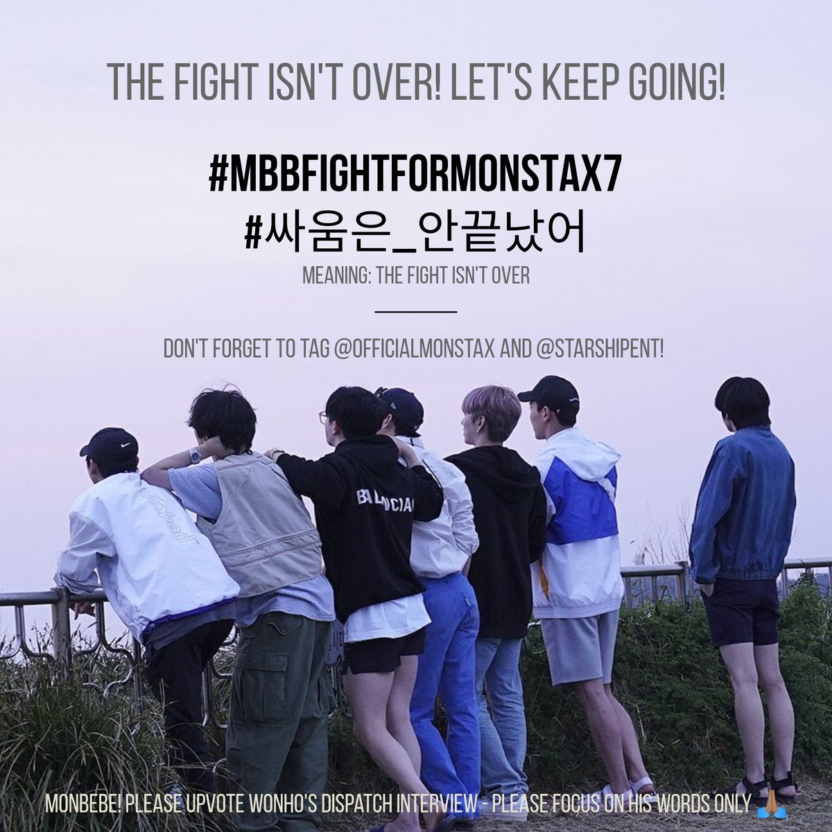 montitasmnl's tweet photo. No, this fight is NOT over. We have to keep pressing on, fighting on for SEVEN members of Monsta X.

Recharge and rejoin us in the fight, Monbebe!

#MBBFightForMonstaX7
#싸움은_안끝났어
@OfficialMonstaX
@STARSHIPent
@Epic_Records https://t.co/W4qwuLDAZ1
