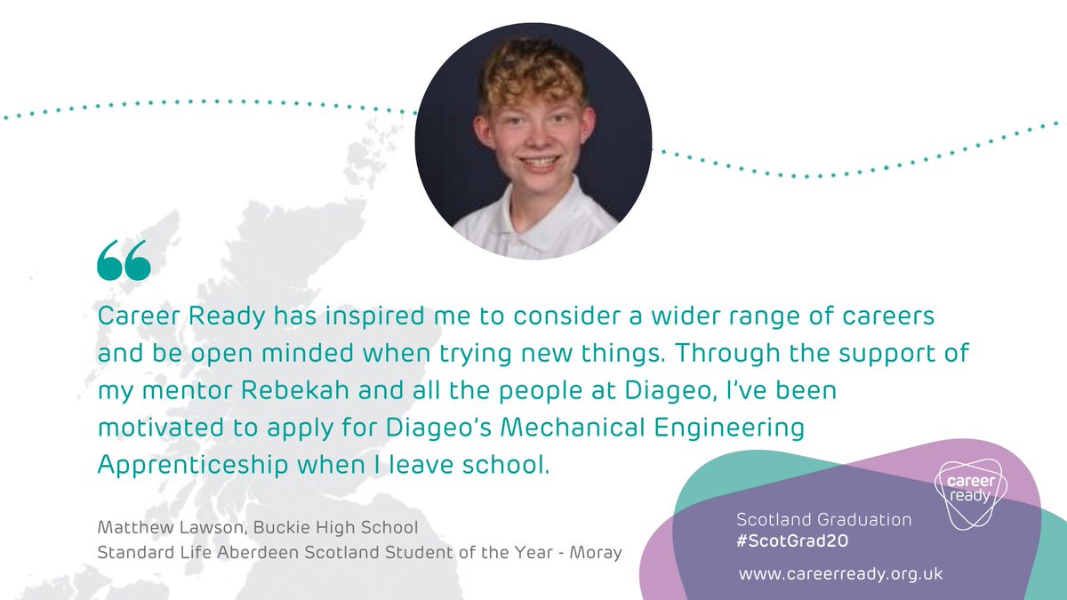 CareerReadyUK's tweet photo. Congratulations to all the young people across #Moray who are graduating our programme today 👏 #ScotGrad20 

You've all worked so hard over the last 2 years! 

And a special well-done to Matthew our @SLA_plc Student of the Year for #Moray 👇 https://t.co/8vW8omaZHJ
