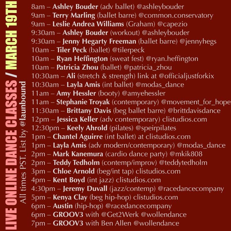 Today’s live online dance classes! Which one are you going to try? #keepdancing