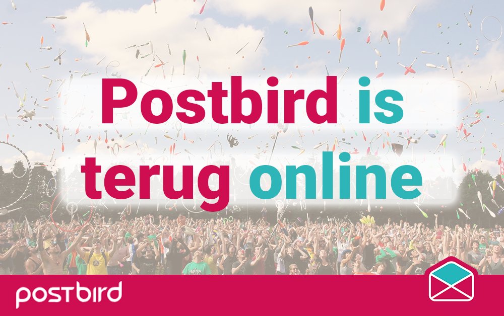 Postbirdservice's tweet photo. PostBird is terug volledig beschikbaar! Onze excuses voor het tijdelijke ongemak.
#PostBird #online #support https://t.co/DMbFWFa0tl