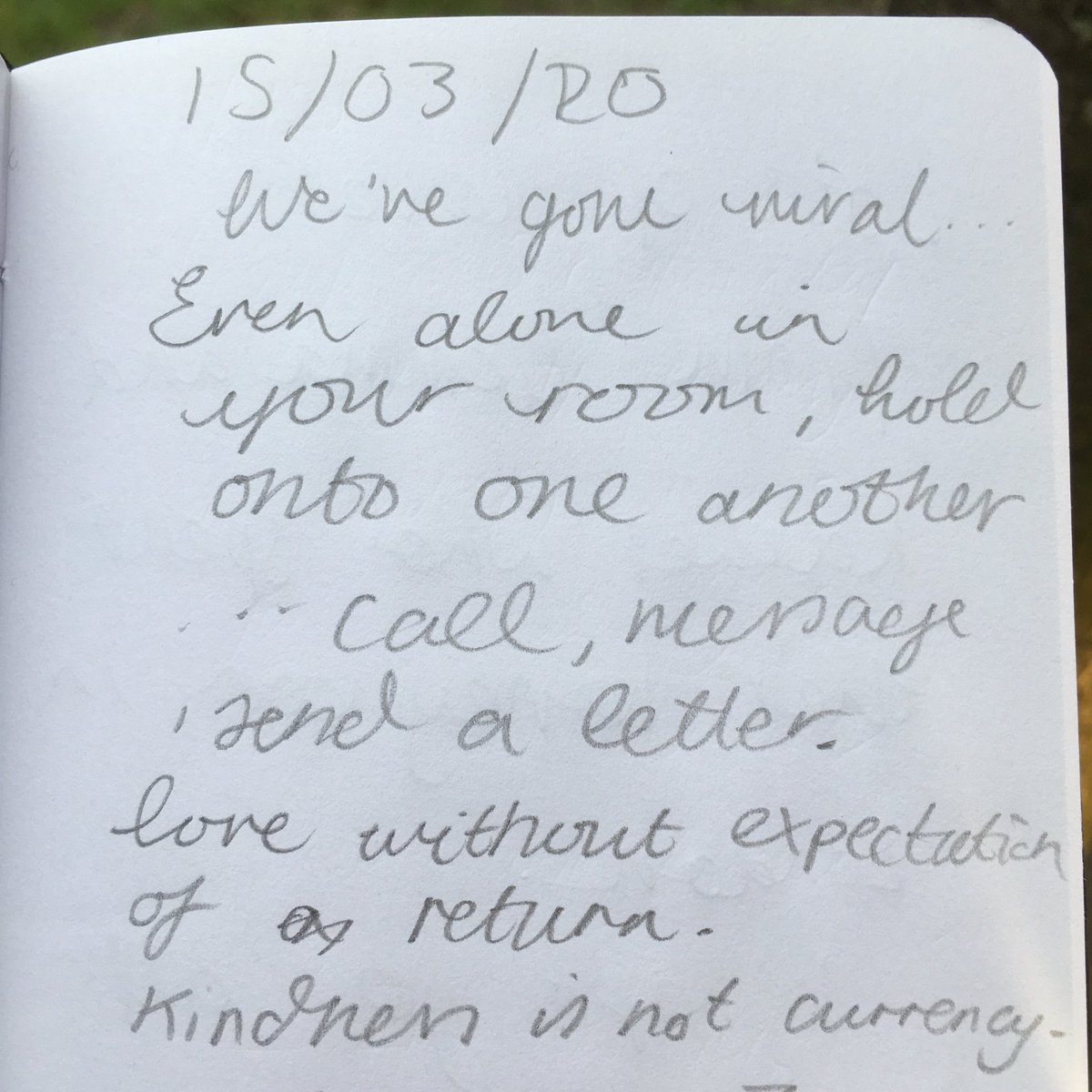BloomsSecret's tweet photo. ‘Even alone in your room... call, message, send a letter... love without expectation of return’ 

A beautiful message from an anonymous writer in a deserted #bloomsbury. Take care of one another! https://t.co/KUAJ8uHsdR