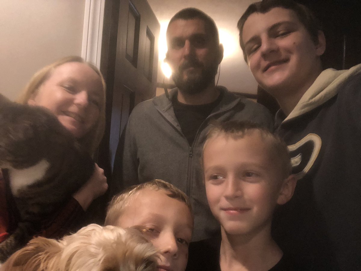 Don’t laugh at the photography- maybe a bad idea to try to get the cat and dog into the family photo! Mrs. Satkoski misses you, Rockets! #smokyrowathome