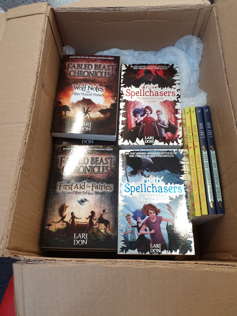 Brandon_HC_Lim's tweet photo. Just received a box of books from @LariDonWriter. Unfeasibly excited to add these to our collection @CarnegiePS. Also delivered the orders for #ledgendofthefirstunicorn. Two extremely happy kids. 😊 https://t.co/lGilFAxomp