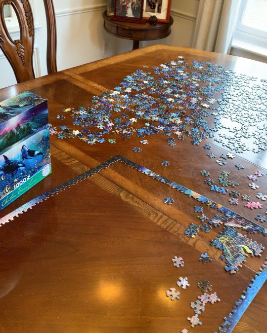 MrsSanchesDES's tweet photo. Want a lesson in perseverance?  Try a difficult puzzle. Have been at it for 2 days (on and off). Check back to see my progress!
#StayHome #StaySafe https://t.co/UO6FLM8ItA