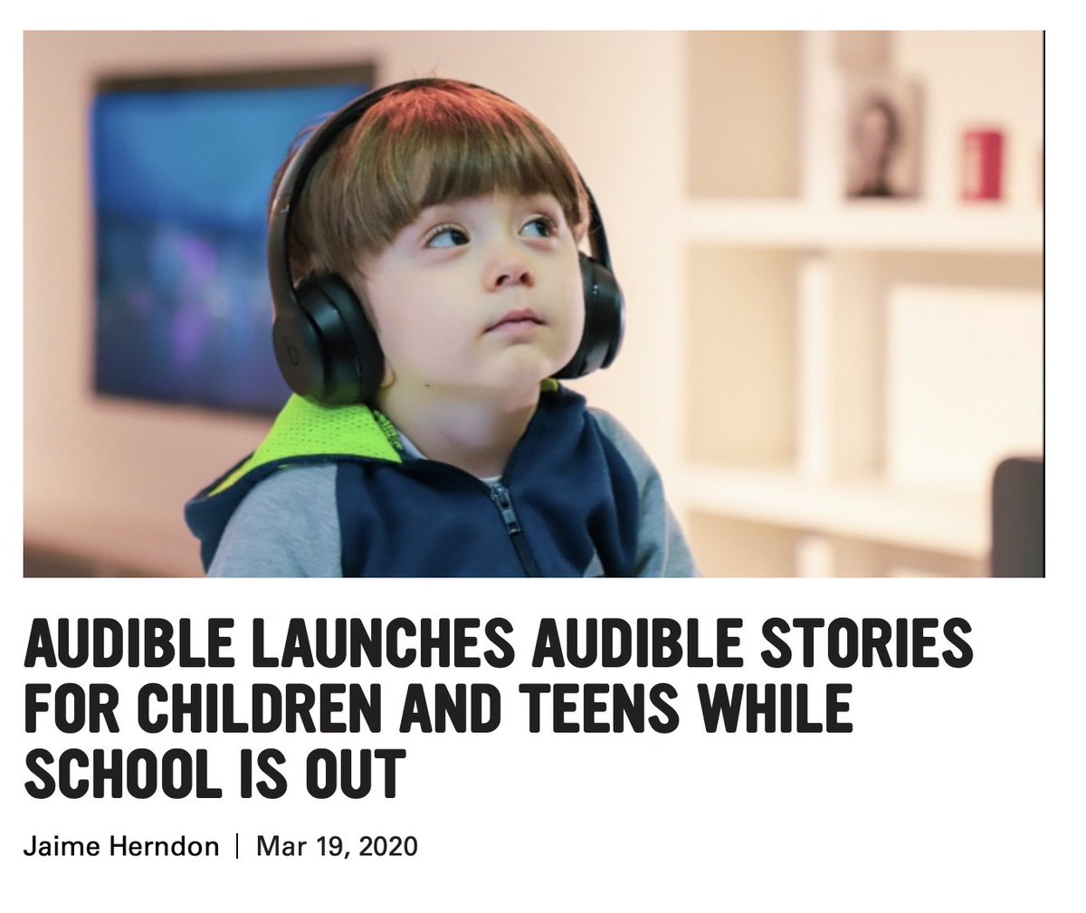 .<a href="/audible_com/">Audible</a> has launched Audible Stories, a free service that offers educational and entertaining audiobook content for kids, teens, and families. via <a href="/BookRiot/">Book Riot</a> bit.ly/2UoNGvx

#InThisTogether #schoolclosure #COVID19 #homeschooling