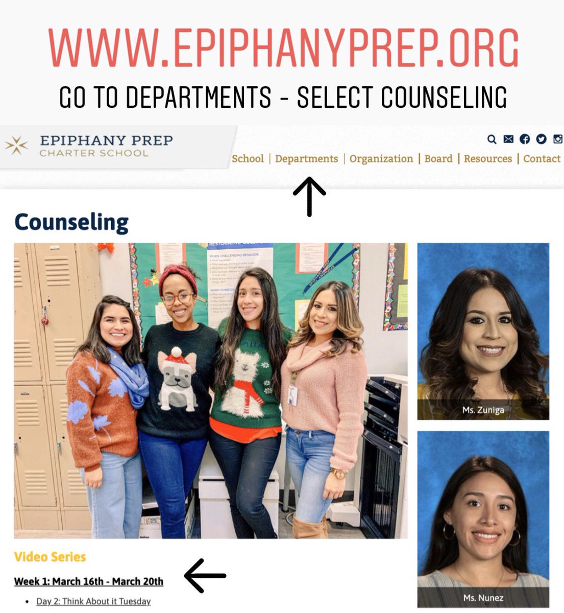 The <a href="/EpiphanyPrep/">EpiphanyPrep</a> counseling team will be posting daily videos on our school website to continue supporting our scholar’s social-emotional needs. We are here to serve the hearts and minds of our community! #connections #leadwithyourheart #mentalhealthmatters