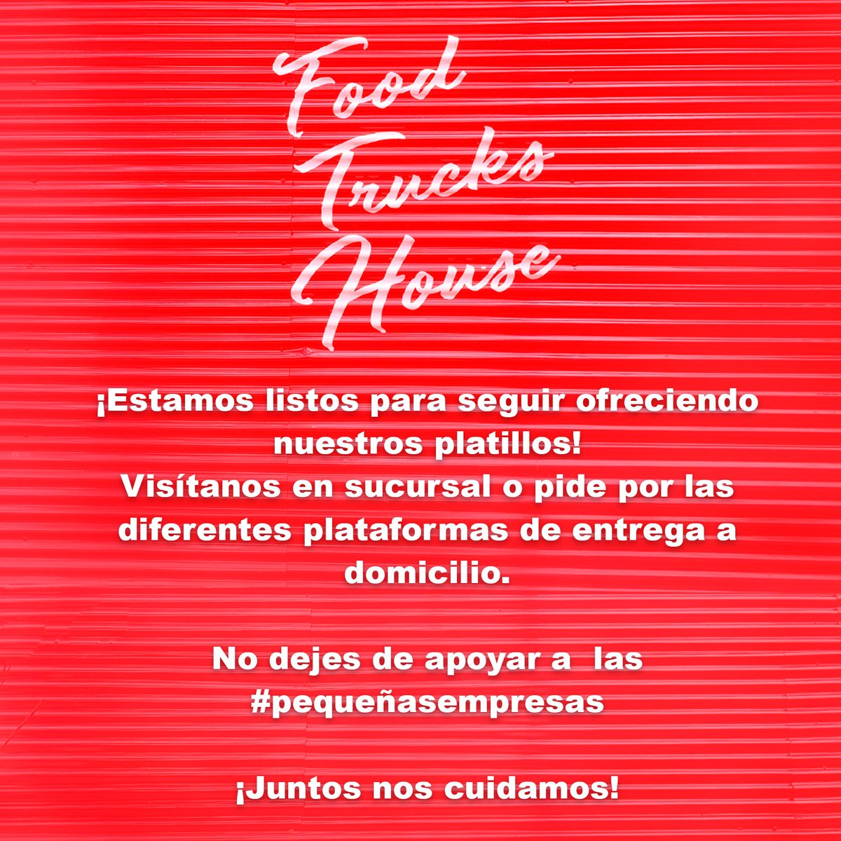 📢Comunicado especial📢En food trucks house, la seguridad y salud de todos es muy importante. ¡Sigue disfrutando de tus camiones favoritos! Estamos preparados para continuar con nuestros servicios 🍔🌮☕🥤🍽️