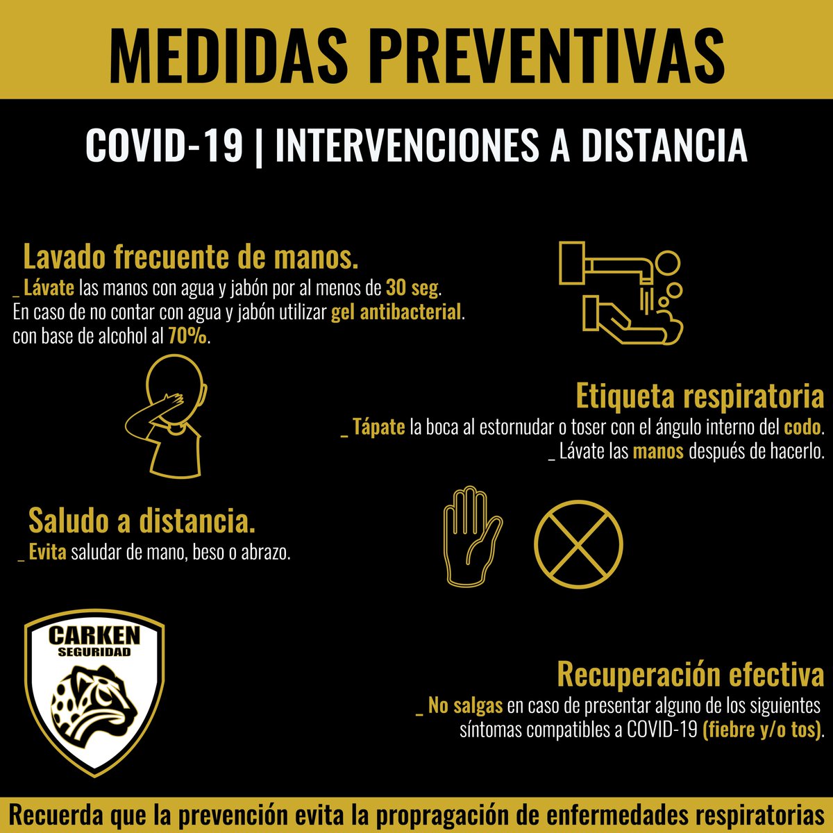 carkenseguridad's tweet photo. Es importante atender en estos momentos las recomendaciones de salud que nos dan nuestras autoridades.

Evita el contagio de enfermedades respiratorias con estas sencillas recomendaciones.

#Covid19mexico #Seguridad #QuedateEnCasa #CarkenSeguridad https://t.co/Fu5FxSwlJZ