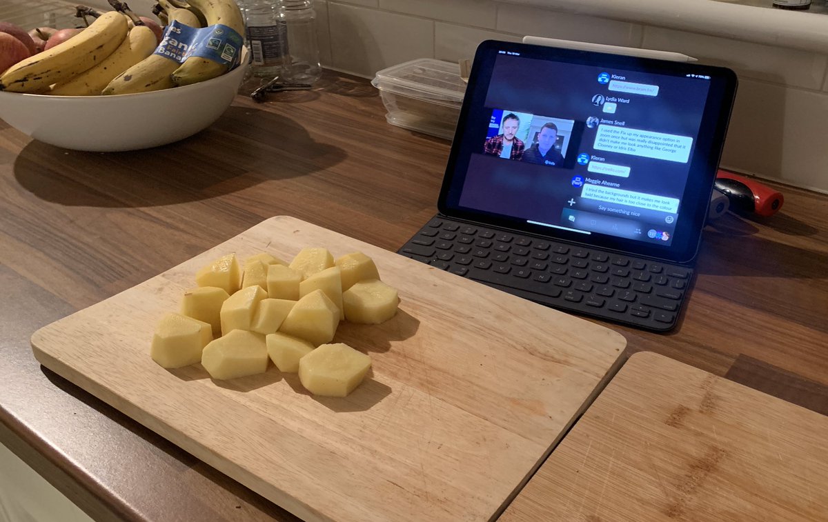 PatrickMooney's tweet photo. It’s a new world. Attending the #techthursdaykk MeetUp at home preparing dinner. https://t.co/J3dYZ2d0vz