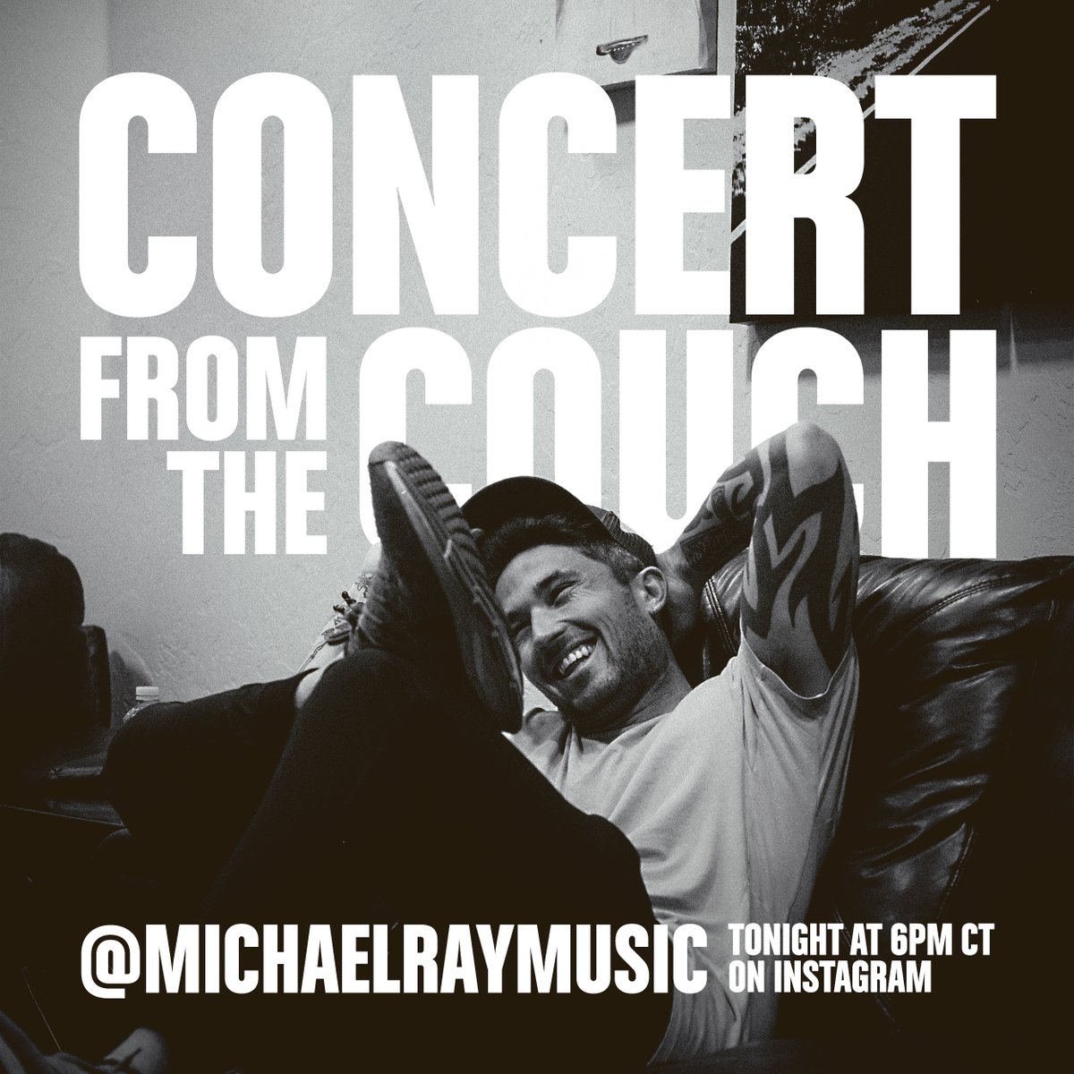 Really missing playing for y’all on the road, so we’re going live tonight from my couch to hang out and play some songs. See y’all at 6pm CT. instagram.com/michaelraymusic #concertfromthecouch