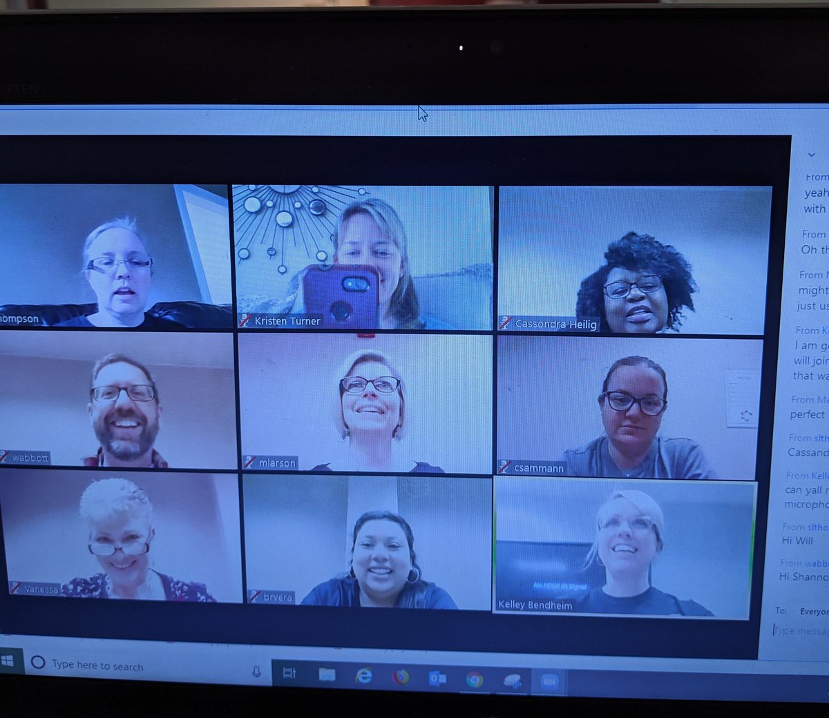 KgturnerErlyLnr's tweet photo. Here's the story, of a team named OEL😂 Brady bunch, anyone?  This was how we rolled today for a team meeting. ❤️ #zoom #wsfcsearlylearning @KBendheim @tchrmom27 @Cam_The_Teacher @TeacheRabbott @heiligca08 @teachervo https://t.co/v1NwCEkvBa