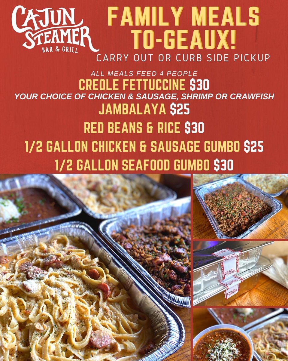 cajun_steamer's tweet photo. Starting at 5pm this evening, our Hoover, Trussville &amp; Huntsville locations will officially be transitioning to CURBSIDE PICKUP and DELIVERY ONLY! 
 Find us on @DoorDash or @GrubSouth!! 

Franklin’s dining room will remain open for normal operating hours! https://t.co/MFQ7Xie5FF