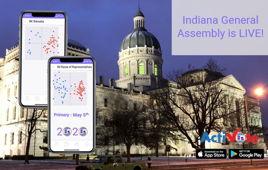 ActiVoteUS's tweet photo. We are excited to release the Indiana General Assembly officials in advance of the primary elections! #plotyourpolitics #IndianaVotes #Vote2020
Do you align with your representative?
IOS: https://t.co/mpNhMNoqas
Android: https://t.co/XMtX2N7VcI https://t.co/WVnLTN1Fv2